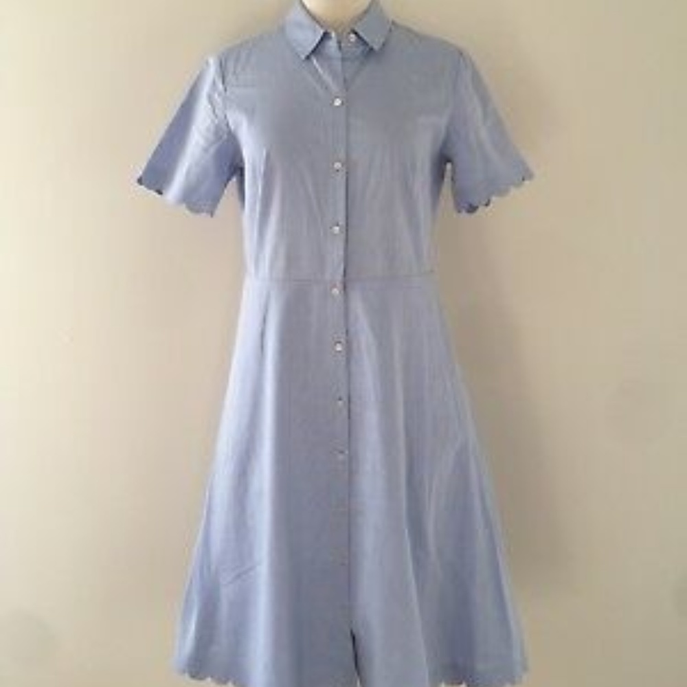 Blue Scalloped Shirt Dress (w/ pockets!)